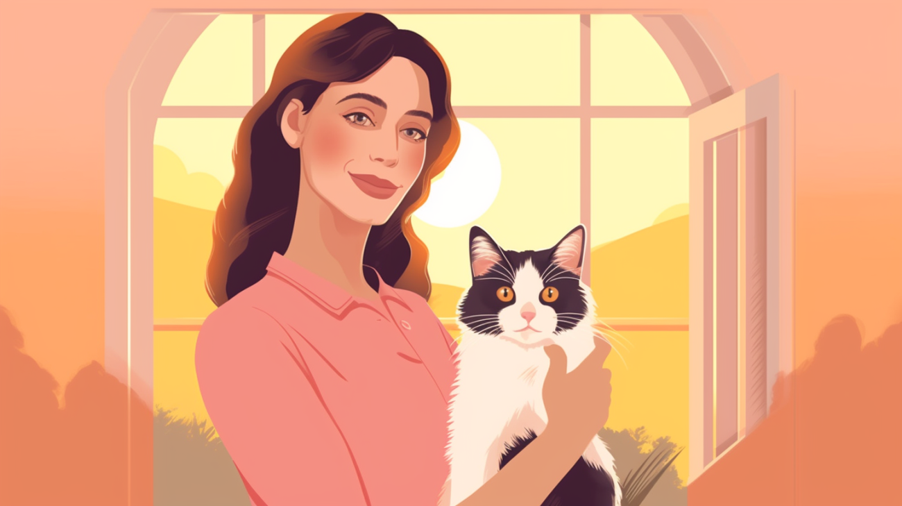 Een vrouw die een foto van haar vermiste kat vasthoudt, kijkt verdrietig