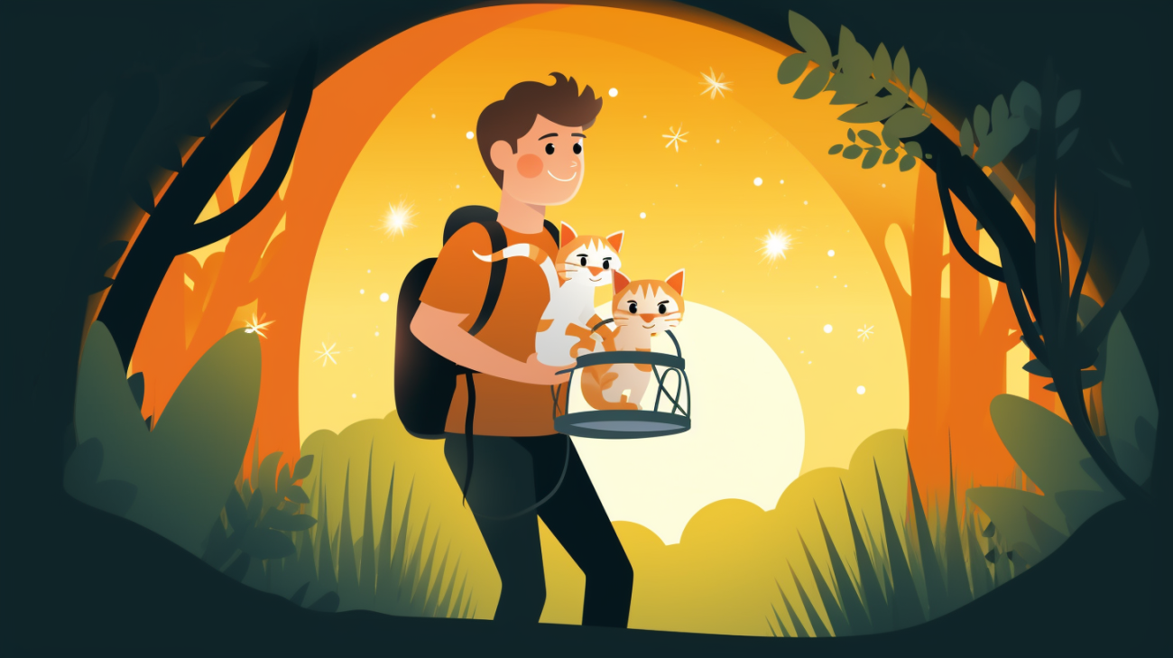 Persoon die buiten vastberaden op zoek is naar een kitten