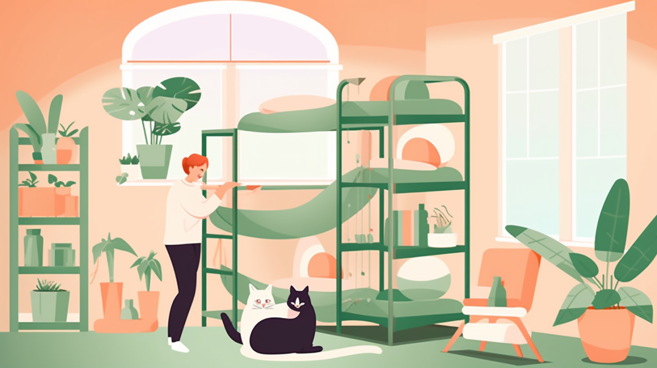 Een katteneigenaar voorkomt toekomstige verstopincidenten door het bieden van een veilige ruimte