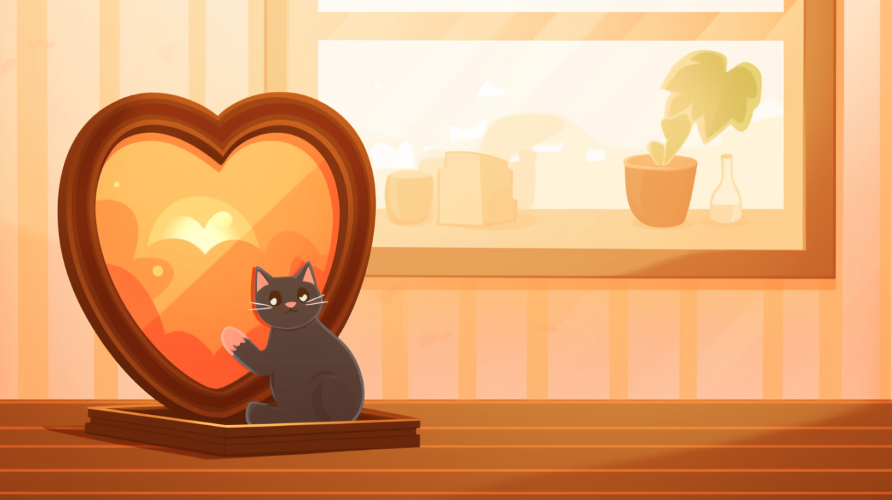 Hartvormige fotolijst met een kattenfoto, symbool voor afsluiting en liefde