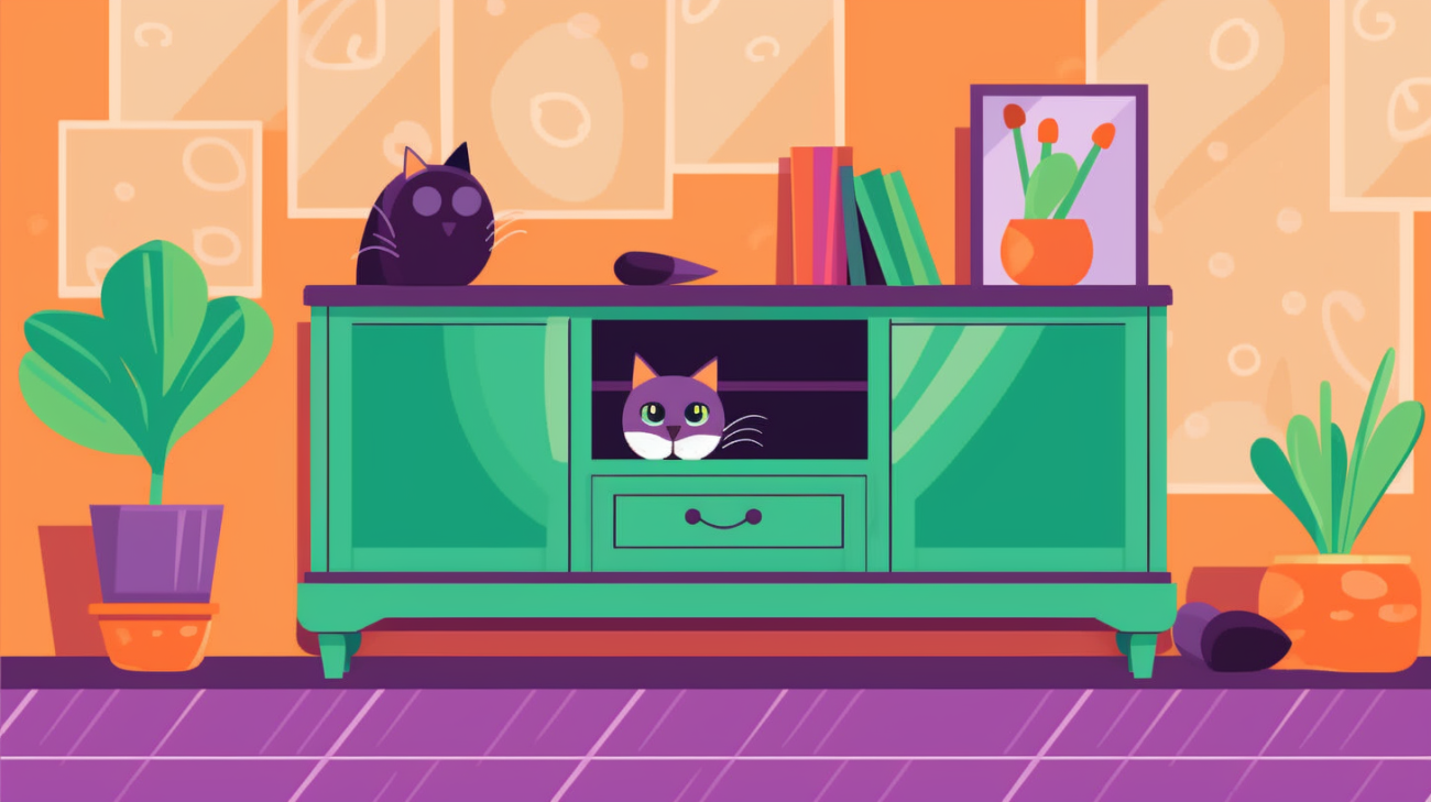 Image of a scared cat hiding under furniture