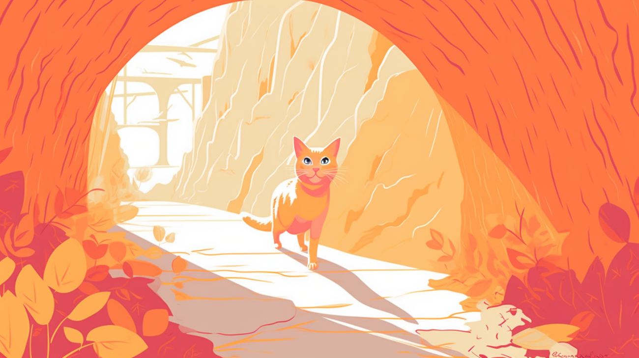 Een kat die zich verbergt in een tunnel