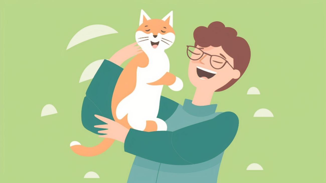 Een opgeluchte katteneigenaar die hun teruggevonden kat vasthoudt