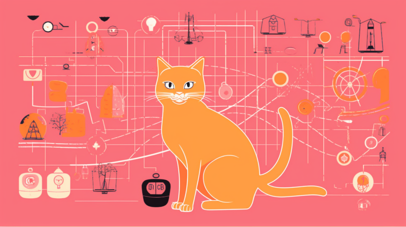 Een kat kijkt naar een afbeelding die lijkt op een kaart, wat zijn mentale kaart voorstelt