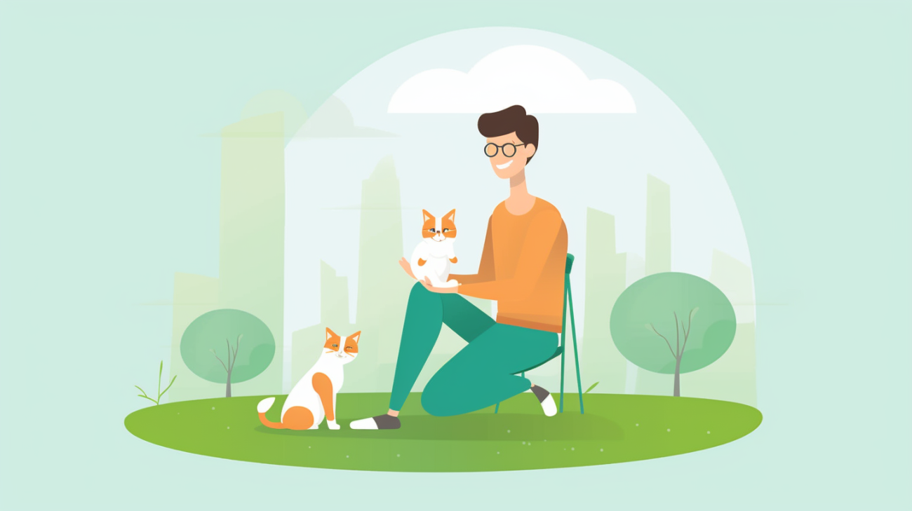 Persoon die mindfulness-technieken toepast om kalm te blijven tijdens het zoeken naar hun kitten