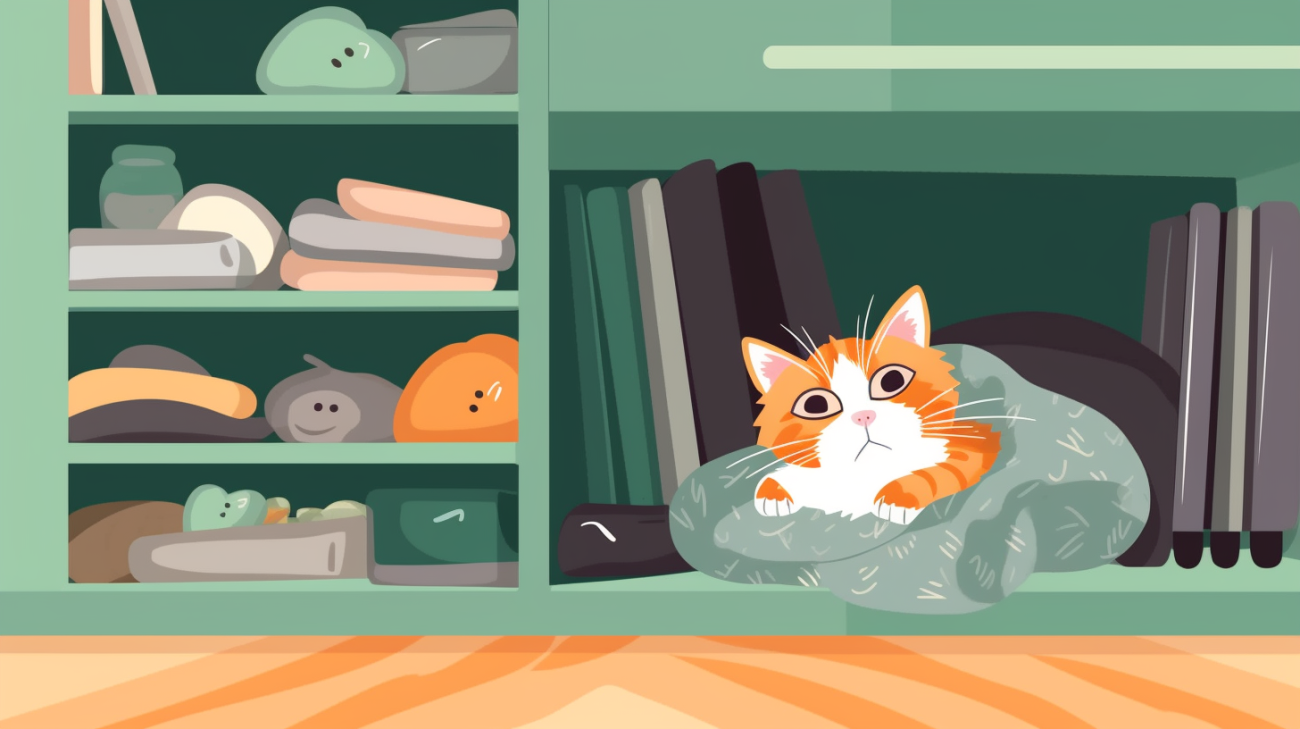 Binnenkat verstopt zich in een kast