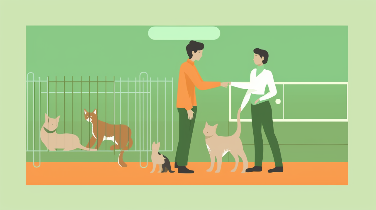 Medewerker dierenasiel toont lijst van gevonden katten aan bezorgde eigenaar