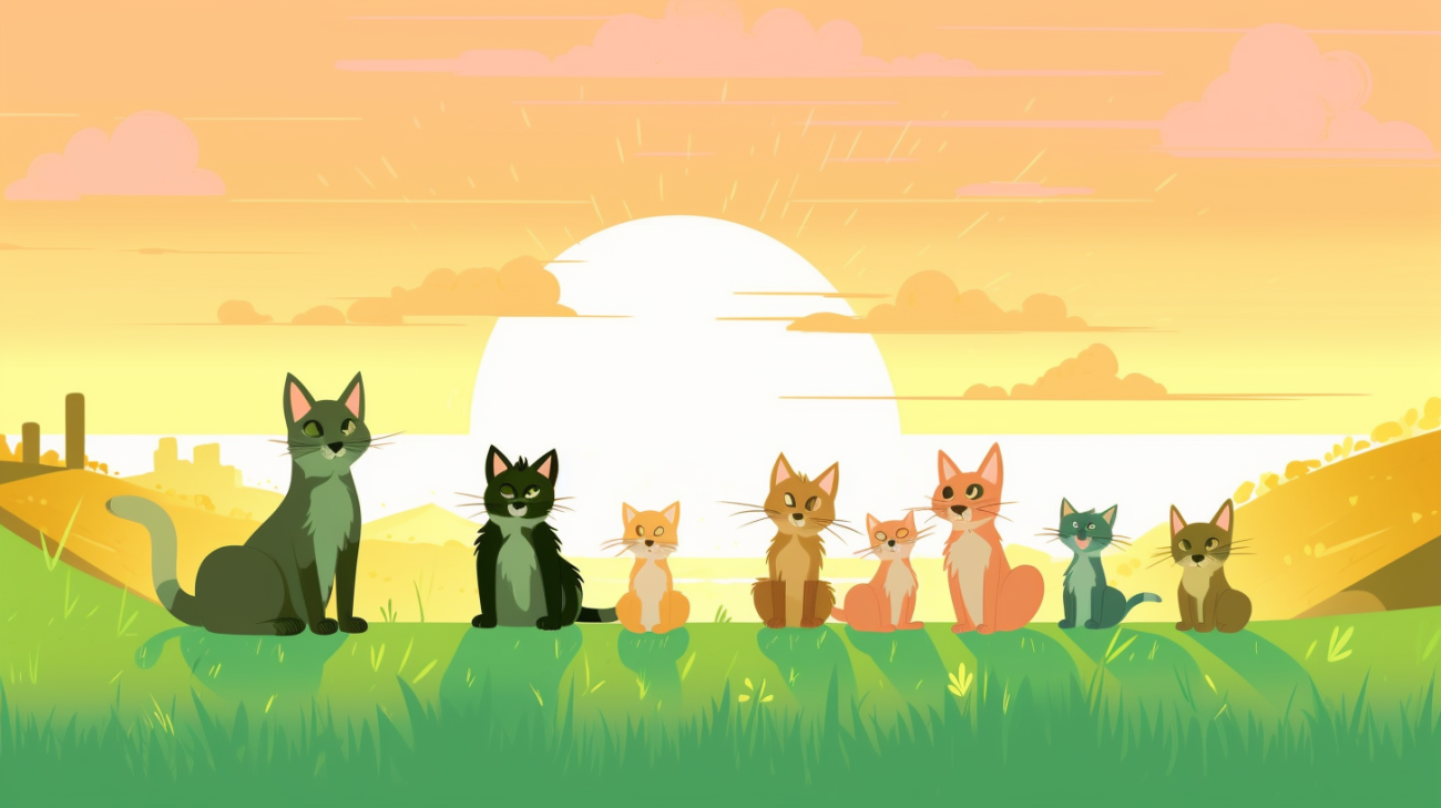 Afbeelding van kittens, volwassen en oudere katten naast elkaar