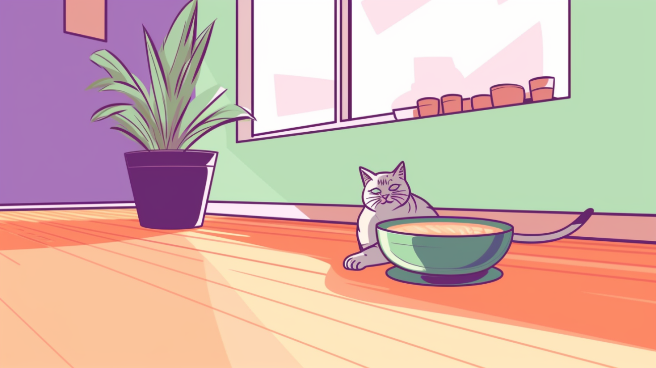 Een kat smikkelt van zijn maaltijd uit zijn voerbak