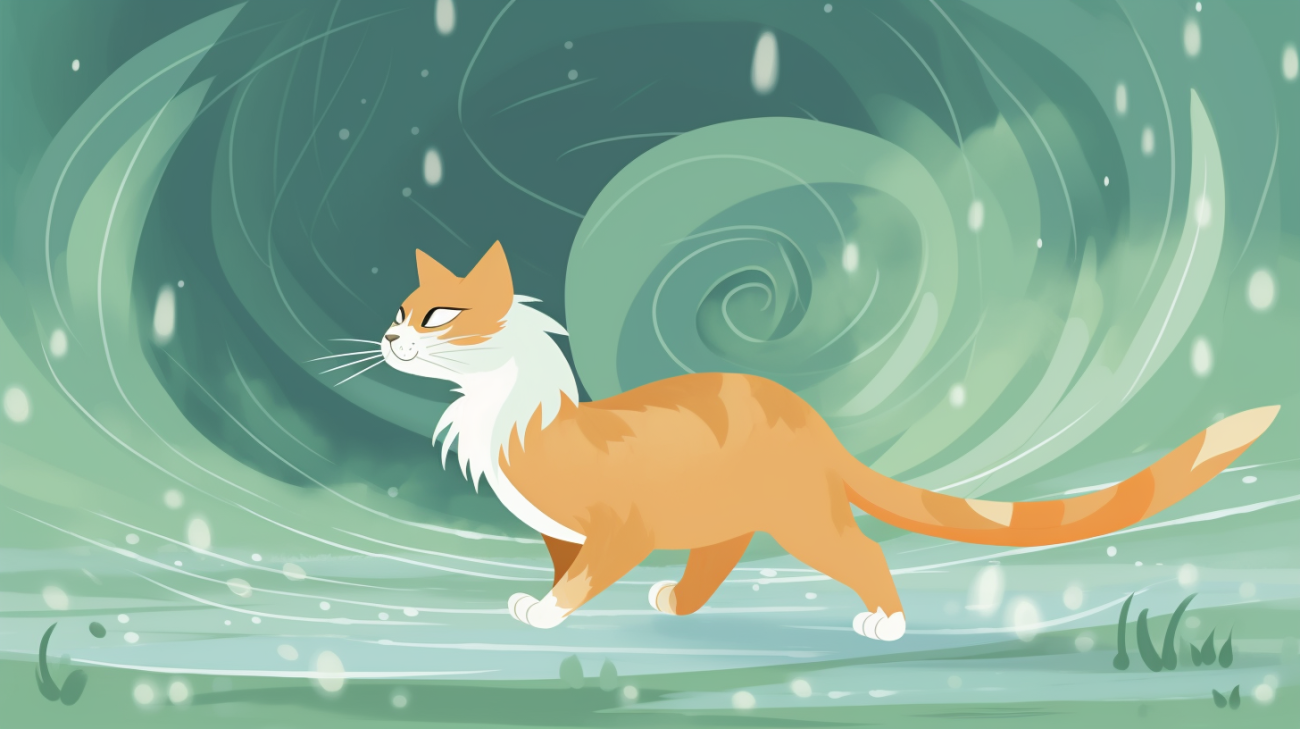 Afbeelding van een kat die zich navigeert in uitdagende omgevingsomstandigheden