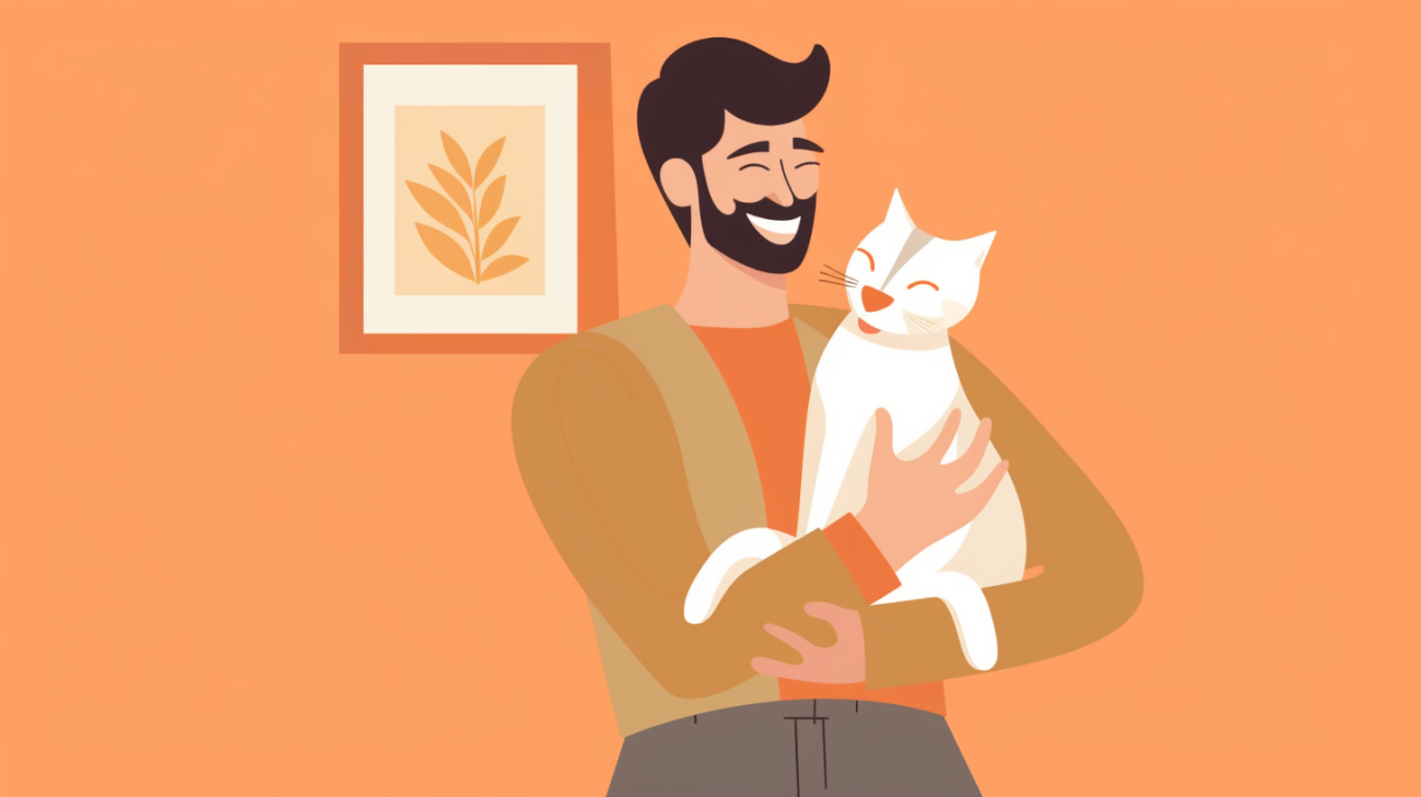 Bild eines glücklichen Besitzers, der nach 2 Wochen mit seinem Kater wiedervereint ist