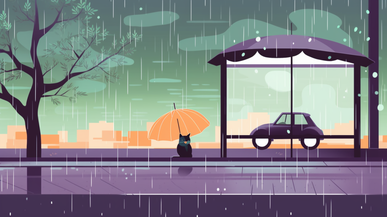 Bild einer Katze, die während eines Regensturms unter einem Auto versteckt ist, mit dem Alt-Text "Katze seit 12 Tagen vermisst"