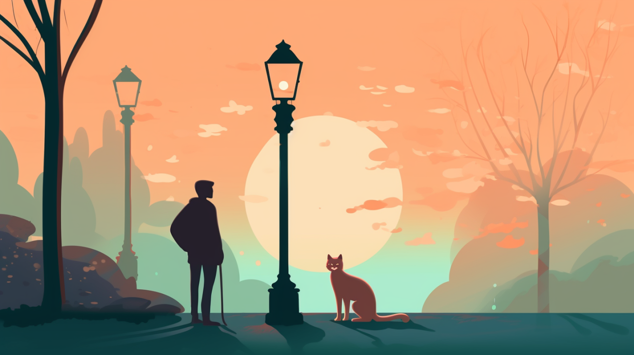 Een bezorgde katteneigenaar met een "Vermiste Kat" poster