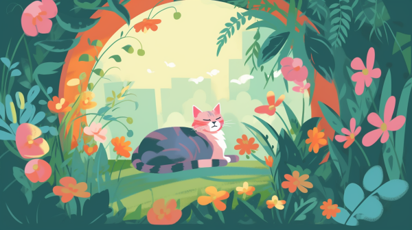 A lost cat relaxing outdoors