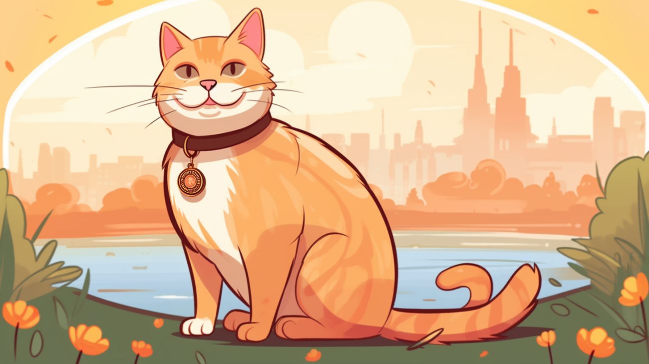 Een kat met een halsband en label