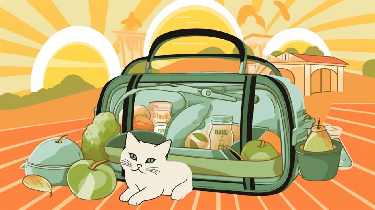 Een open kattenmand met voer en speeltjes erin