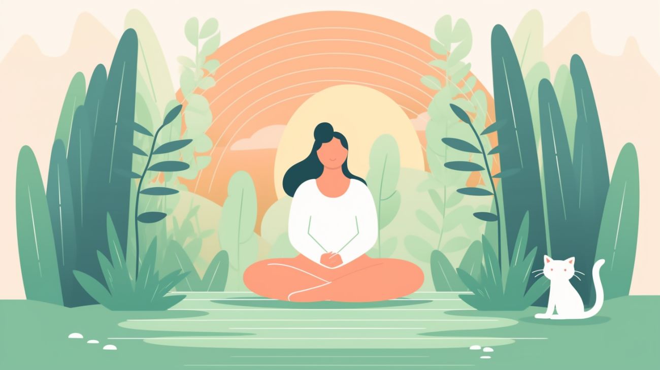 Afbeelding van een persoon die mindfulness beoefent om om te gaan met het verlies van hun kat na 12 dagen, met secundaire trefwoorden in de alt-tekst