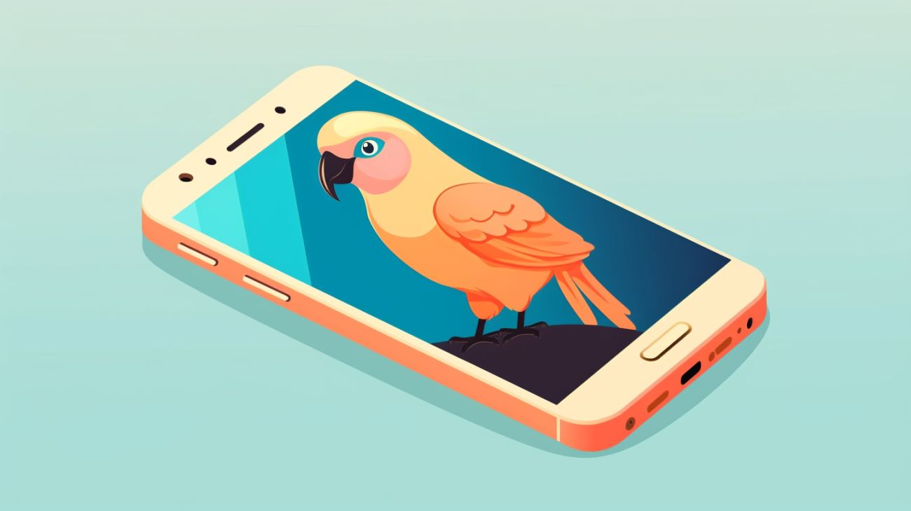 A phone with a photo of a parrot on it