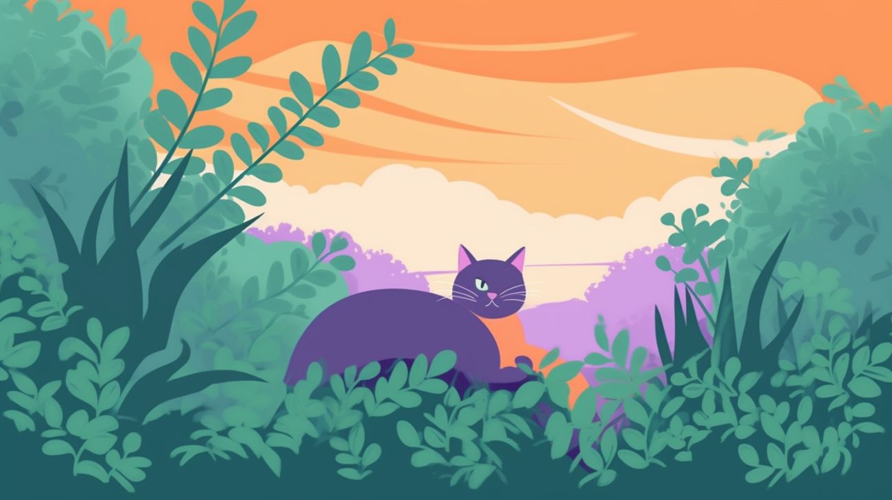 Een schuwe kat die zich verstopt onder een struik, dit illustreert hoe persoonlijkheid het gedrag van een vermiste kat beïnvloedt