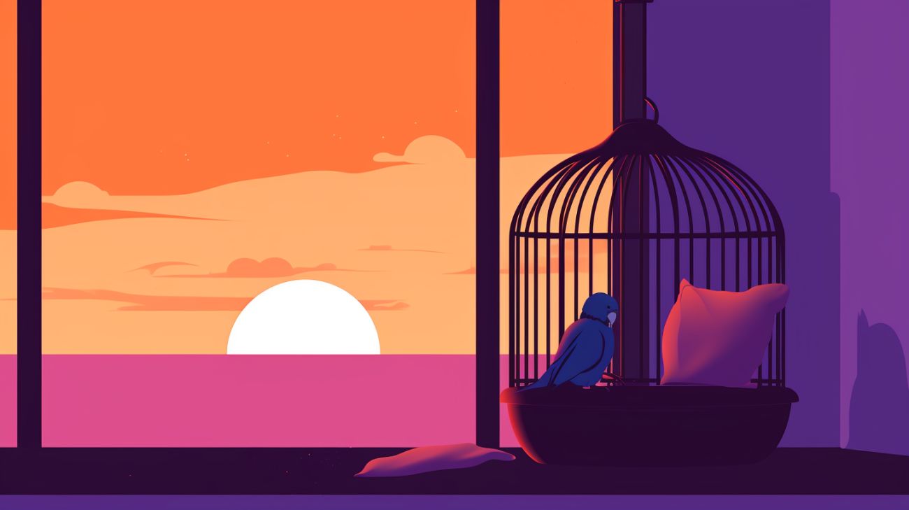 A lonely bird left in its cage alone