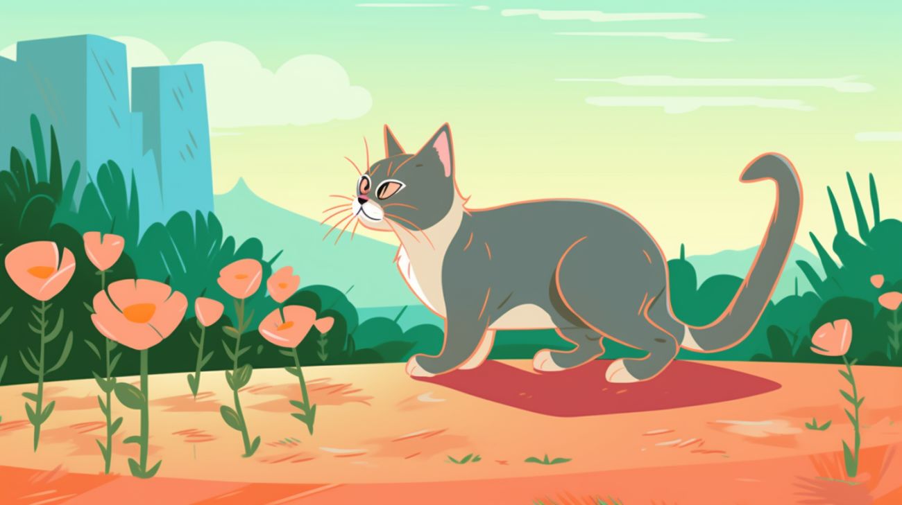 Een kat snuffelt aan de grond, speurend naar geuren