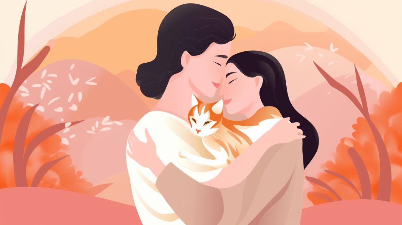 Een katteneigenaar die hun kat knuffelt na een succesvolle hereniging