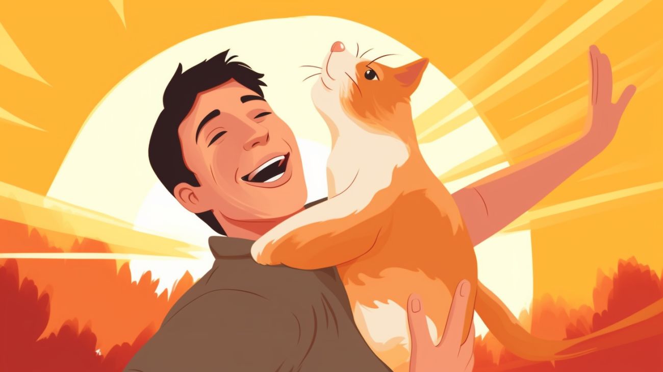 Een blije katteneigenaar die herenigd is met hun verloren kat