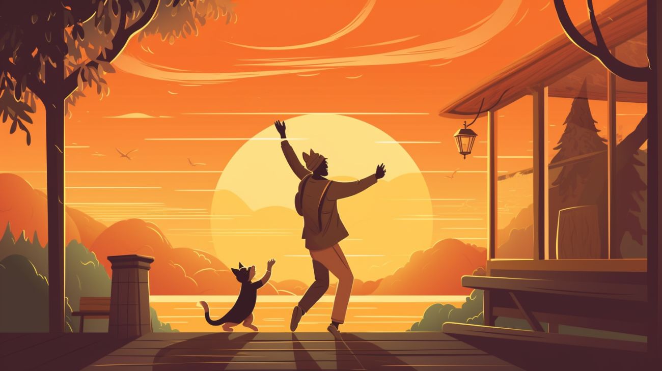 Afbeelding van een kat die na een lange reis herenigd wordt met zijn eigenaar