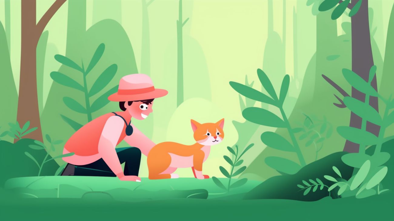 Een persoon observeert rustig een ontmoeting met wilde dieren vanaf een veilige afstand in het bos