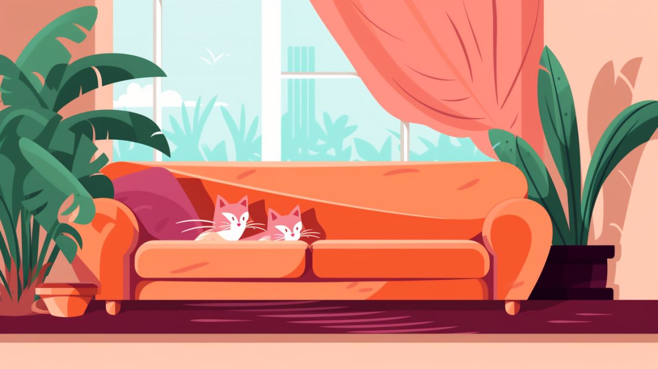 Een kat die zich onder een bank verstopt