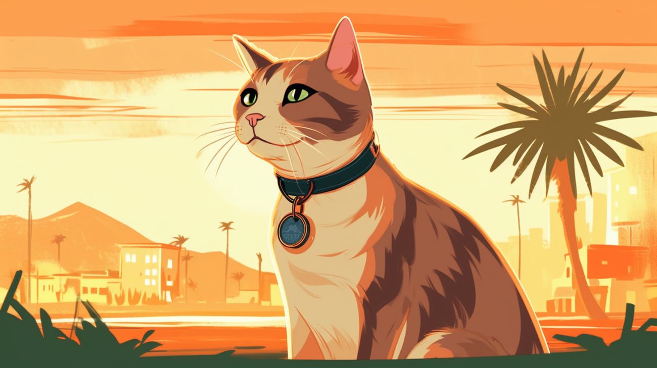 Een kat met een halsband en een identificatieplaatje