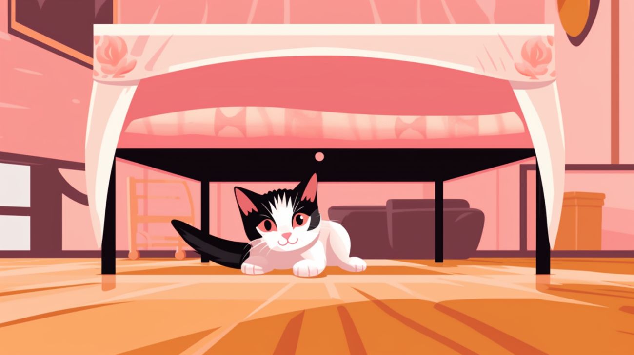 Kitten verstopt onder een bed