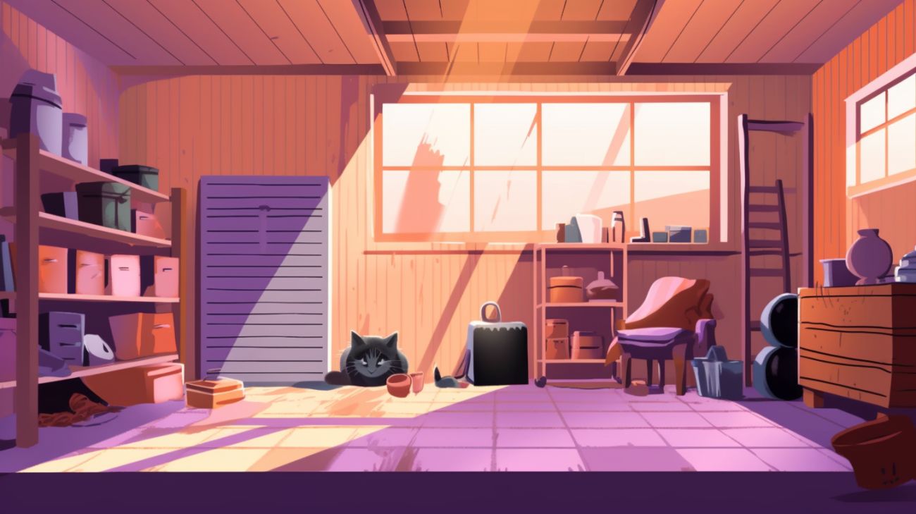 Een kat verstopt in een garage