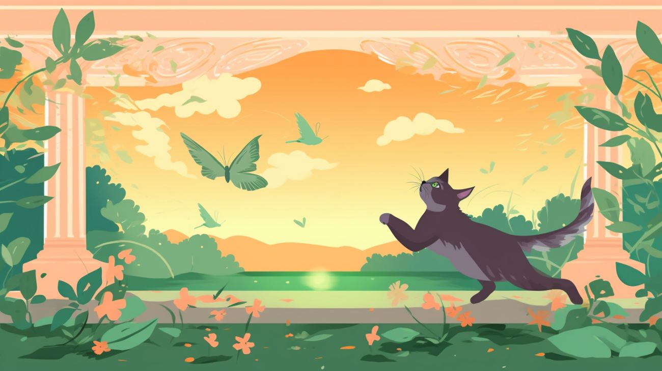 Een kat die in het wild op een vogel jaagt