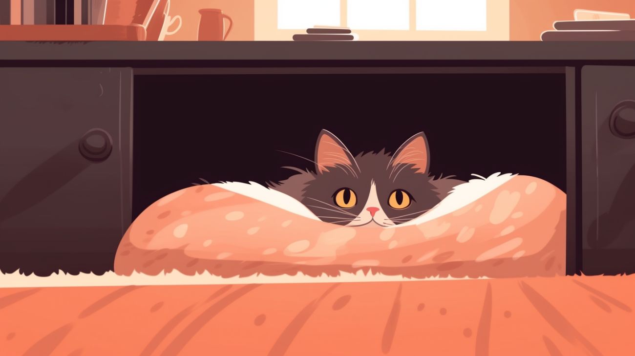 Chat anxieux caché sous un lit