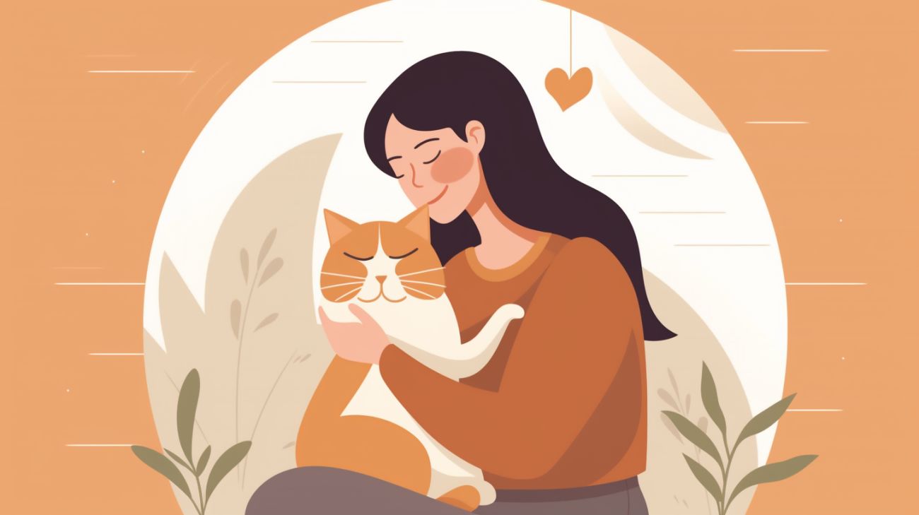Afbeelding van een katteneigenaar die hun bange kat troost