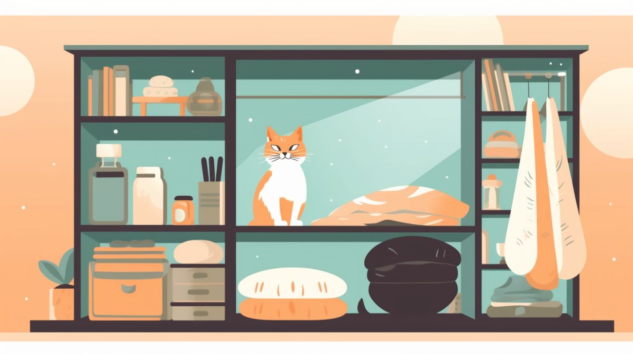 Een kat die zich in een kast verstopt