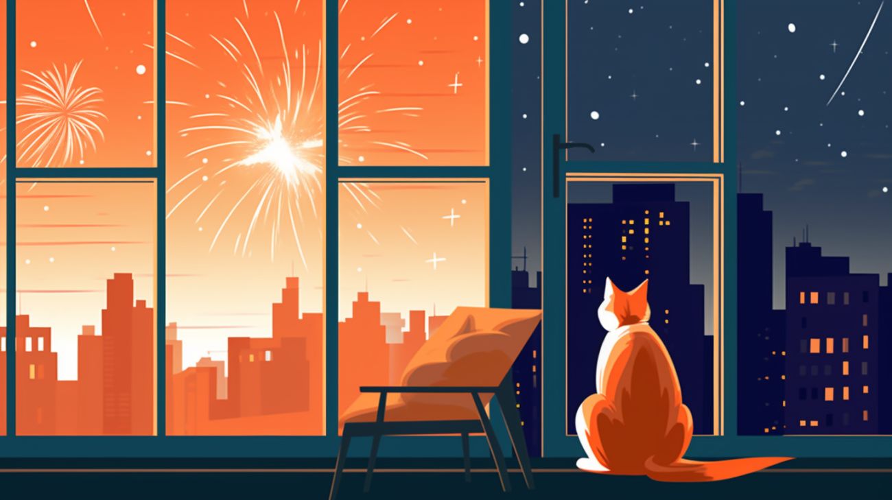 Een kat die schrikt van vuurwerk