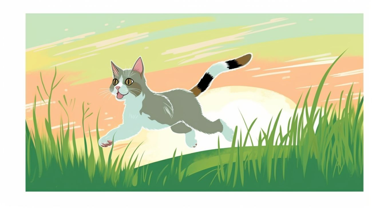 A 6-month-old kitten playing in the grass, demonstrating increasing independence and homing skills