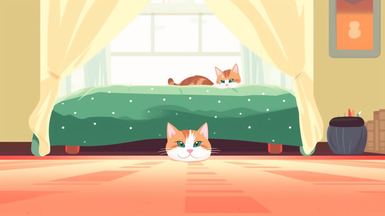 Kat verstopt onder een bed