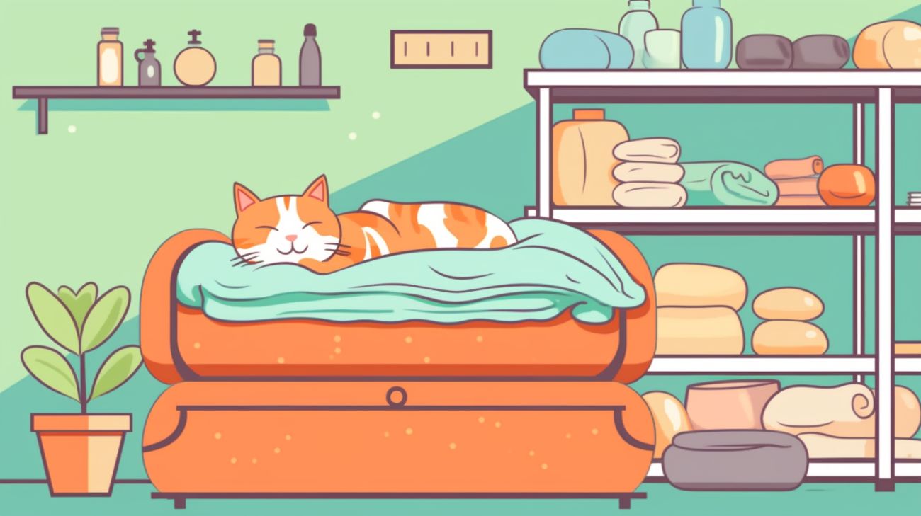 Een kat die zich in een wasruimte verbergt