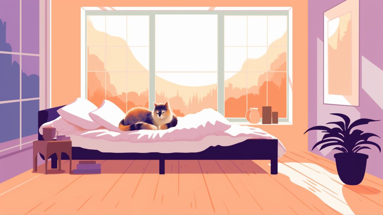 Een kat die zich schuilhoudt onder een bed