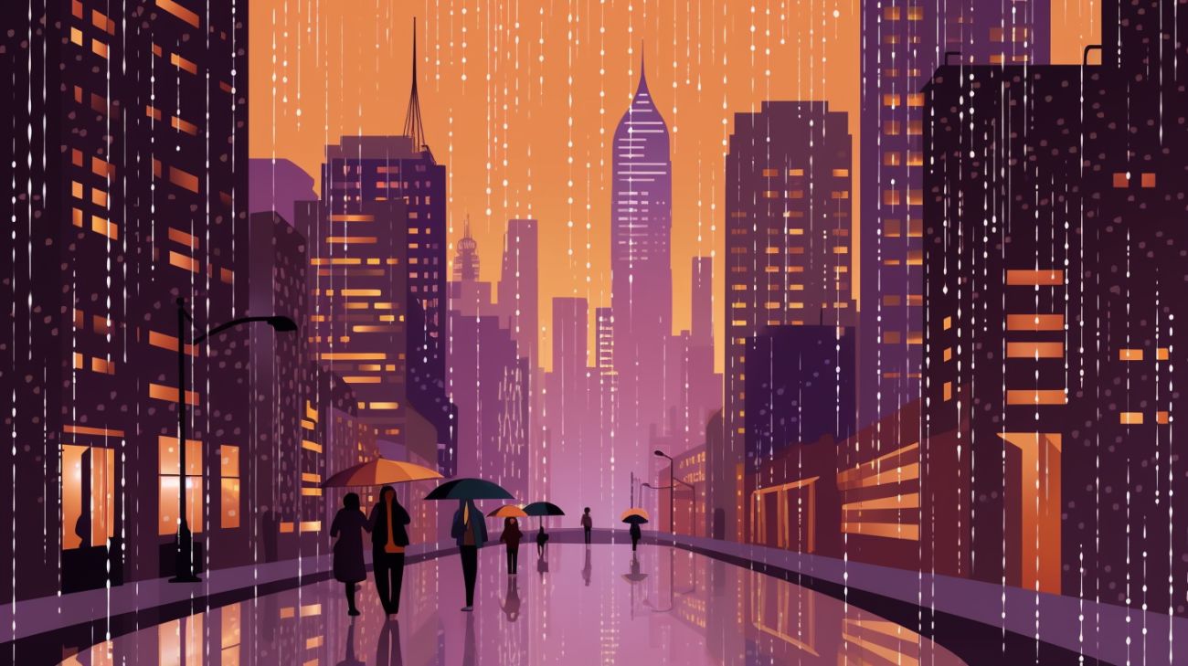 Afbeelding van een regenachtige stedelijke scène
