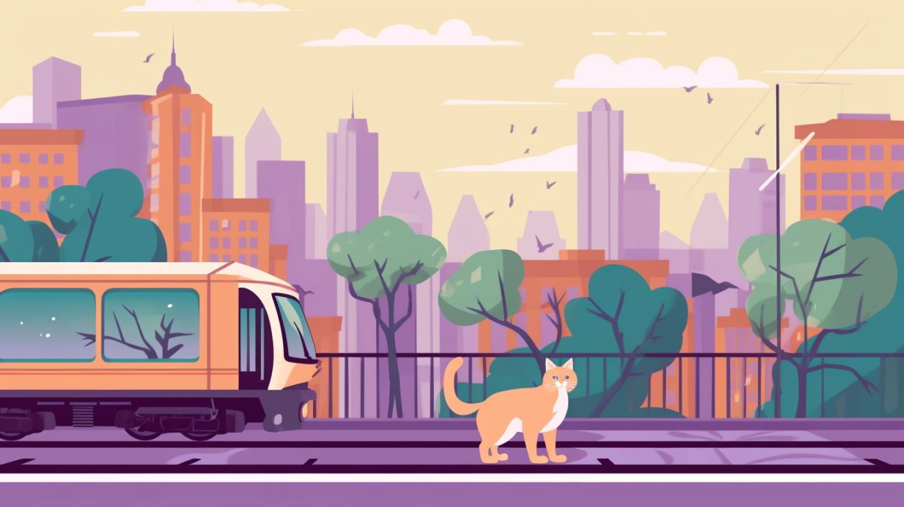 Een kat navigeert door een drukke stadsstraat