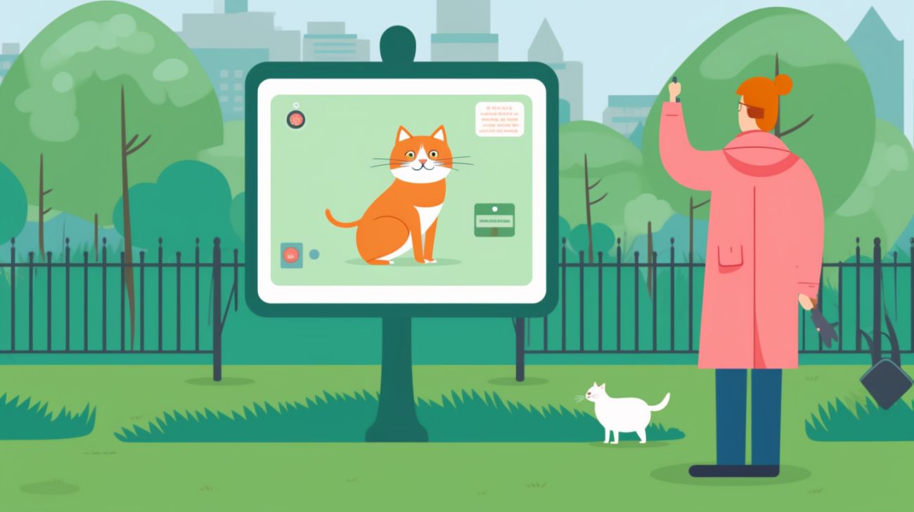 Afbeelding van een persoon die een 'vermiste kat' flyer ophangt op een openbare plaats
