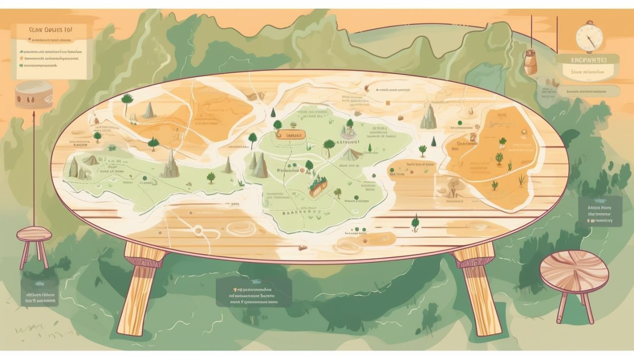 Een gedetailleerde kaart van een bosgebied, gemarkeerd met zoekzones en herkenningspunten