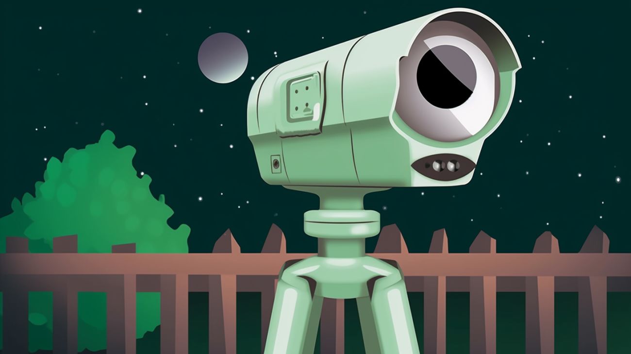 Afbeelding van een nachtzichtcamera in een achtertuin