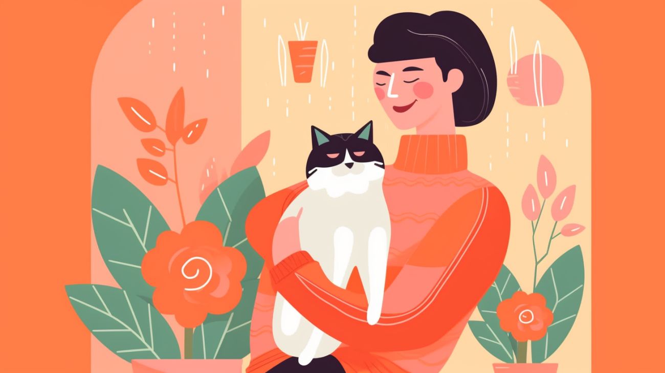 Een blije katteneigenaar die herenigd is met hun vermiste kat