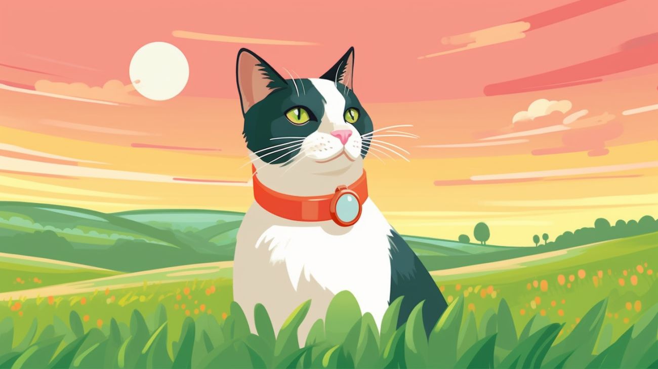 Een kat met een halsbandje met een ID-tag met secundair trefwoord in alt-tekst