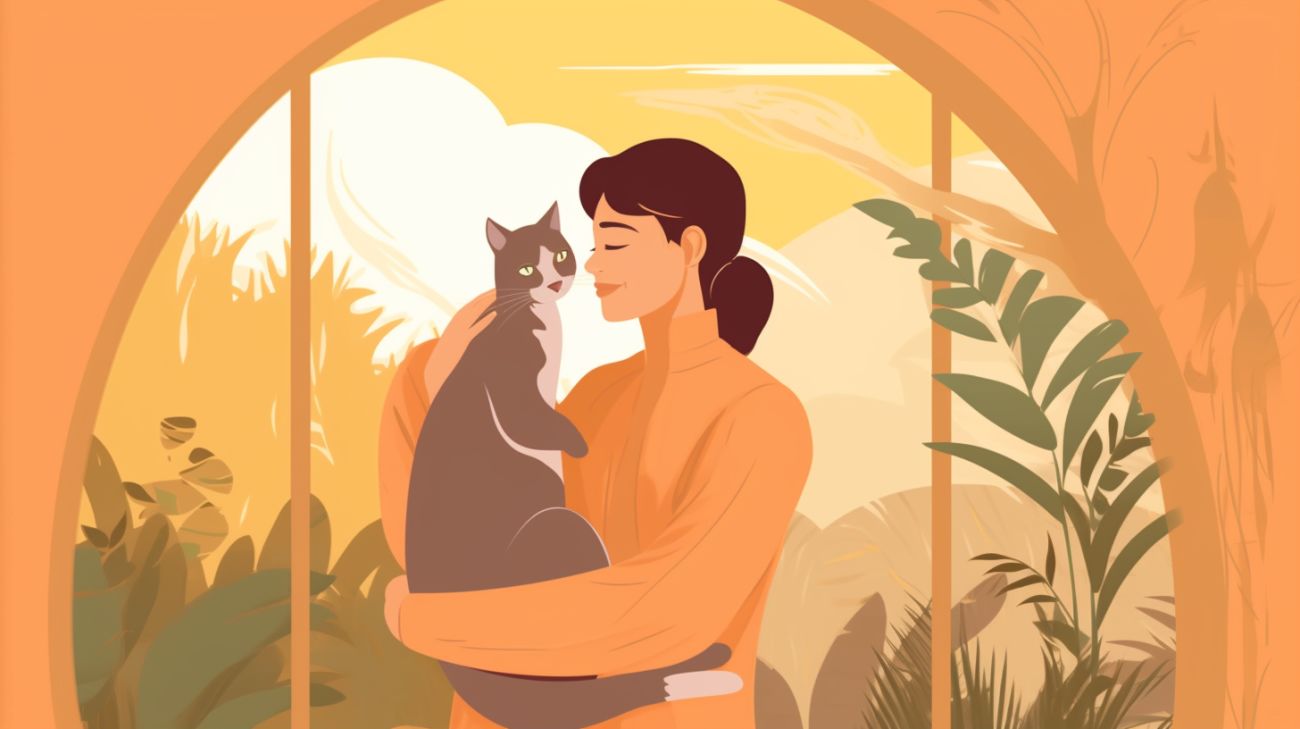 Katteneigenaar die hun teruggevonden kat omhelst